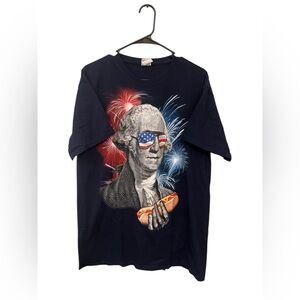 George Washington Patriotic Graphic T-Shirt Fireworks Large